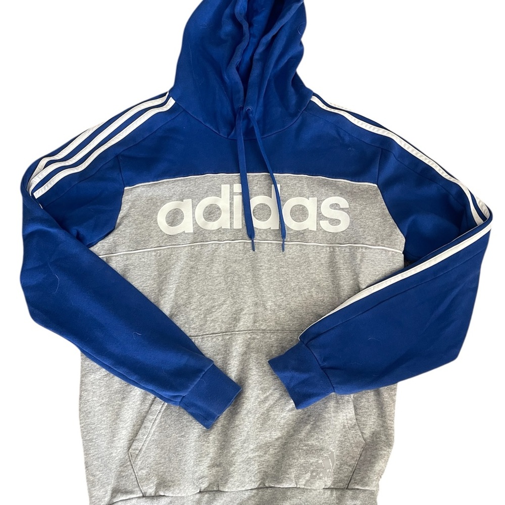 Adidas Men's Blue and Gray Hoodie